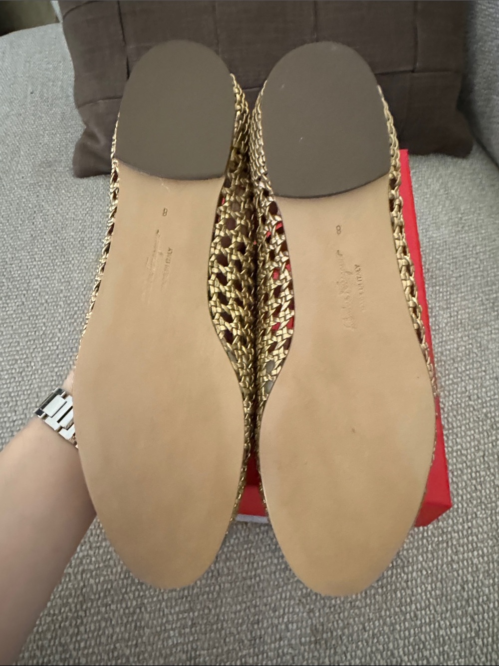 Brand New Salvatore Ferragamo Gold Woven Varina Bow Ballet Flats - Picture 4 of 7